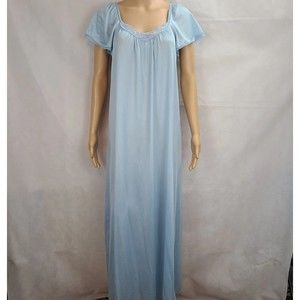 JC Penney Women's (S) Vintage Blue Nylon Sleeveless Long Nightgown, Cottage Core